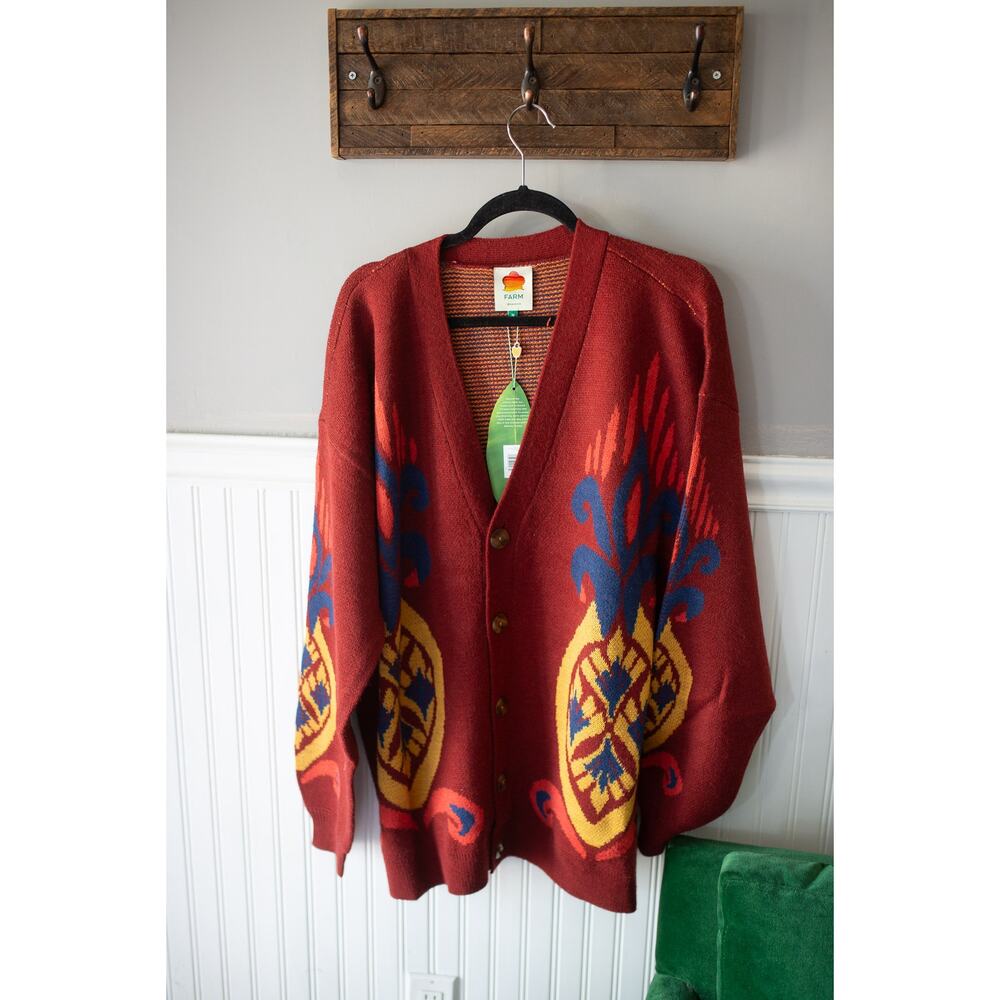 FARM RIO ACTIVE Red Pineapple Knit Cardigan Sweater Medium NEW - Picture 2 of 4